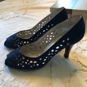Bruno Magli Peep Toe Pumps in Navy Blue